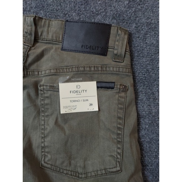 Fidelity Jeans Mens 29x33 Green Olive Torino Denim Pants Slim Fit Straight NWT - Picture 7 of 13